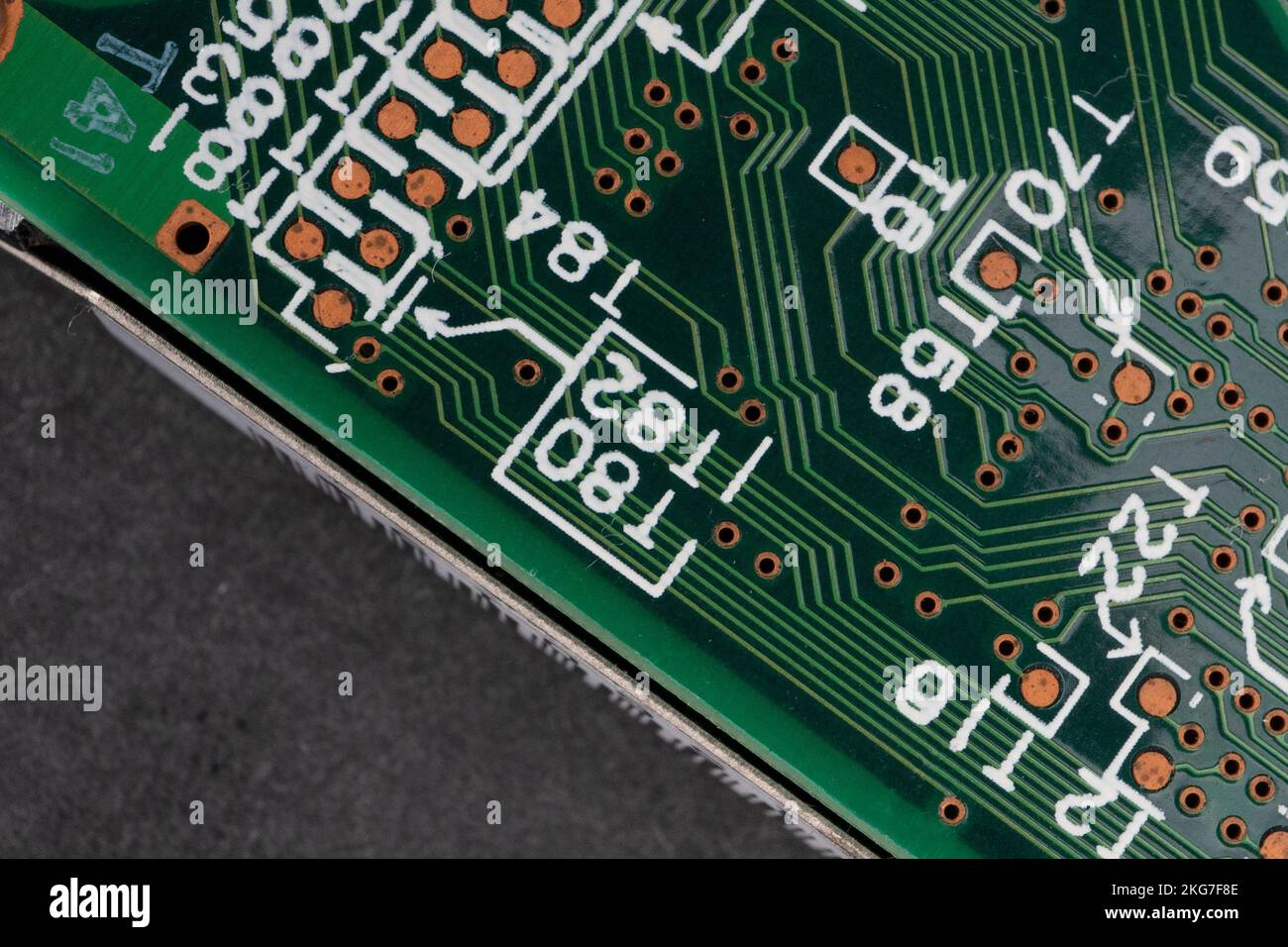 A closeup of a computer motherboard showing complicated circuits Stock ...