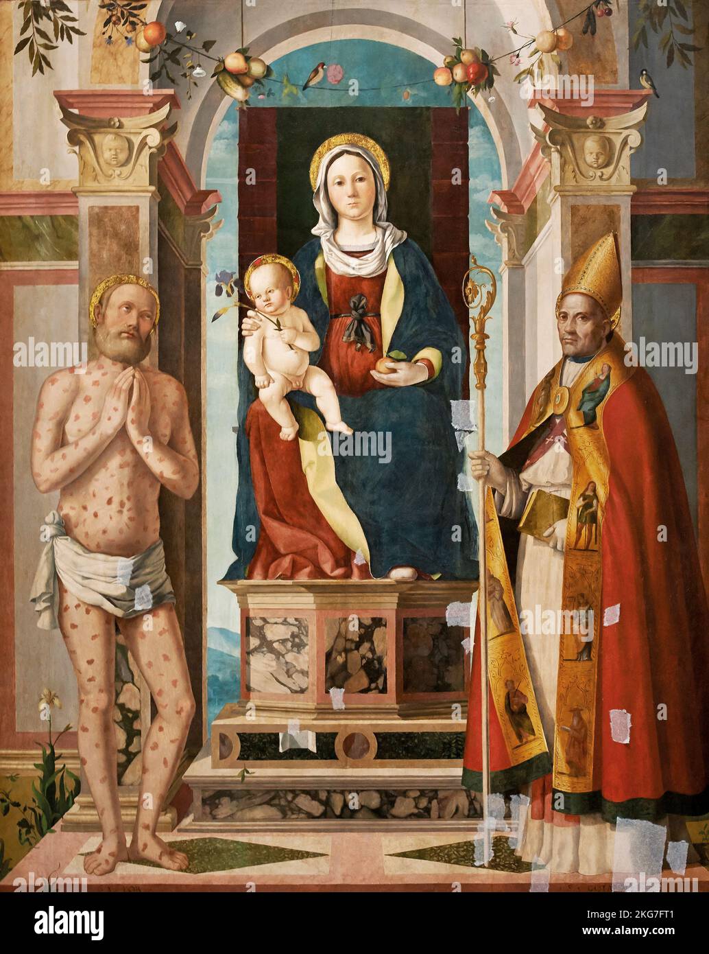 Madonna col Bambino tra S. Giobbe e S. Gottardo - olio su tela - Marcello Fogolino   - 1508 - Milano, Pinacoteca di Brera Stock Photo