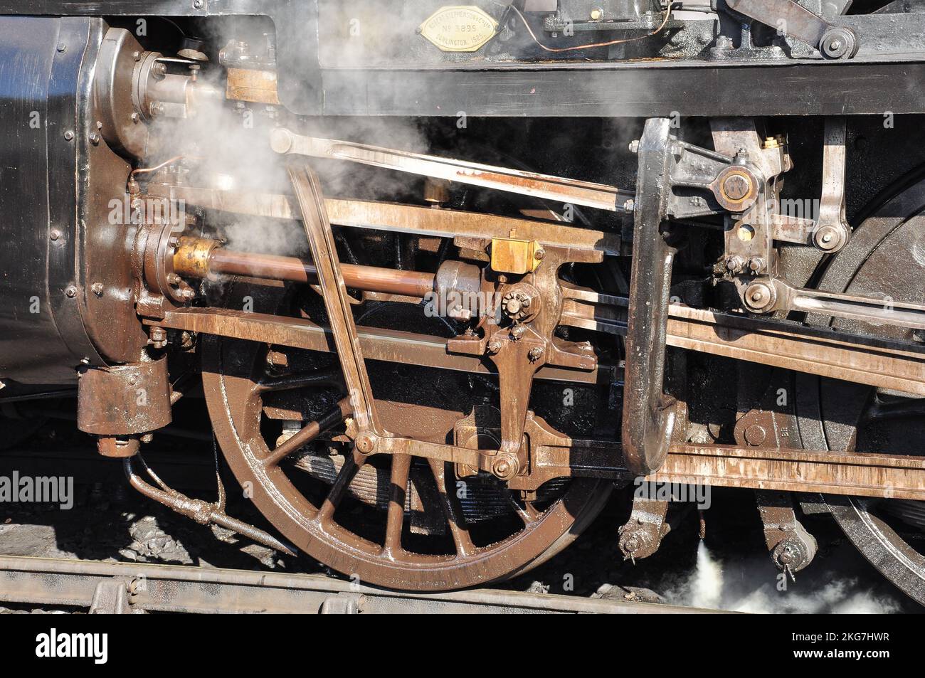 Cylinder and pistons of Somerset and Dorset 7F 2-8-0 steam locomotive 53809 on the North Norfolk Railway at Sheringham, Norfolk, England, UK Stock Photo