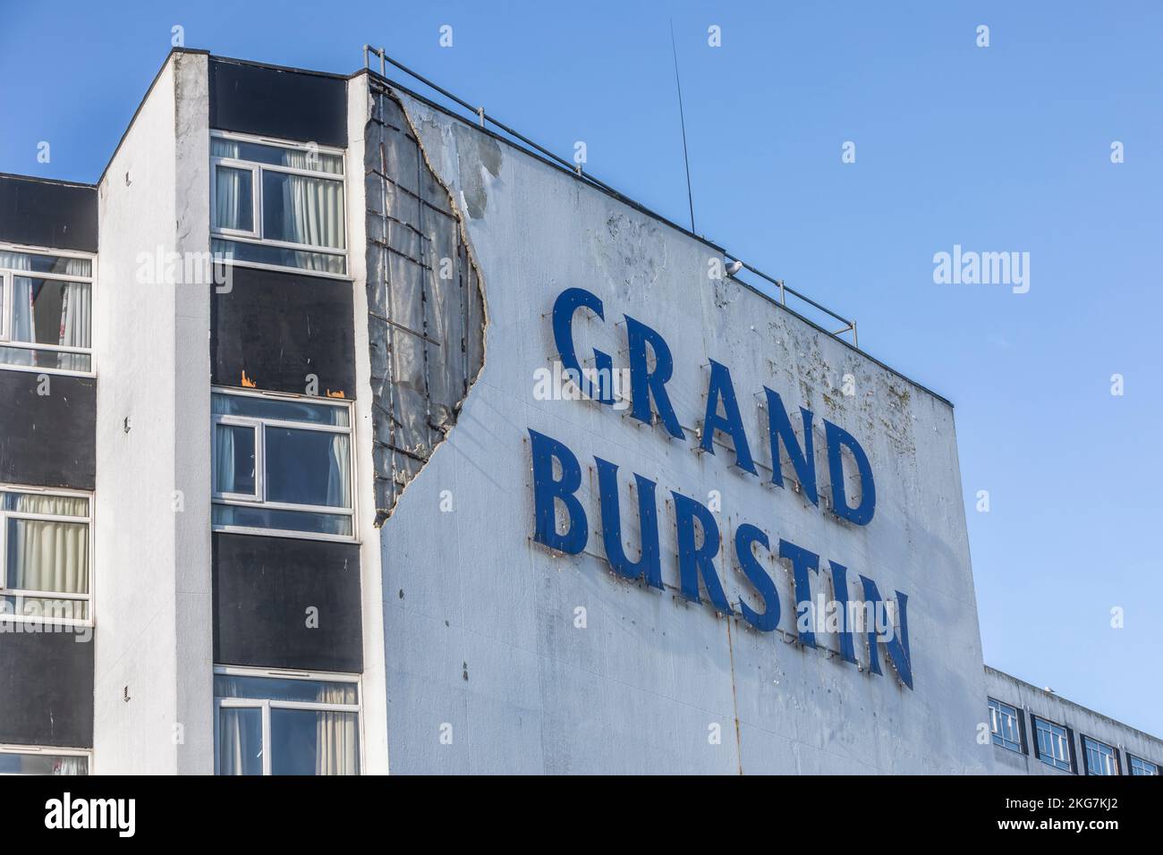 The collapesed section of wall on The Grand Burstin Hotel, Folkestone Stock Photo
