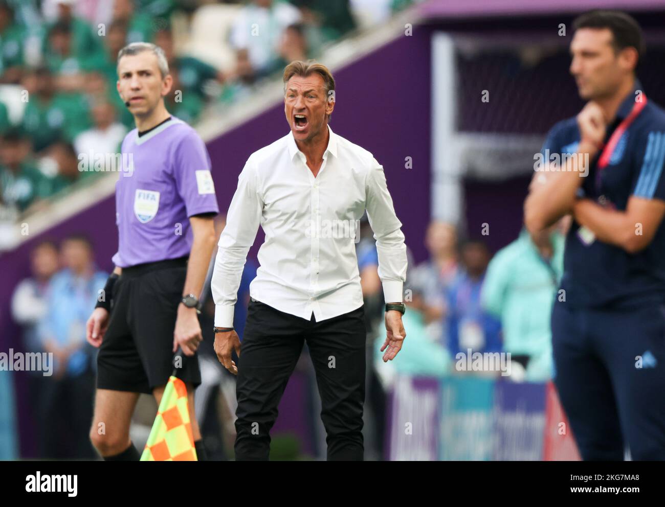 Lusail, Qatar. 22nd Nov, 2022. Herve Renard (C), head coach of Saudi ...