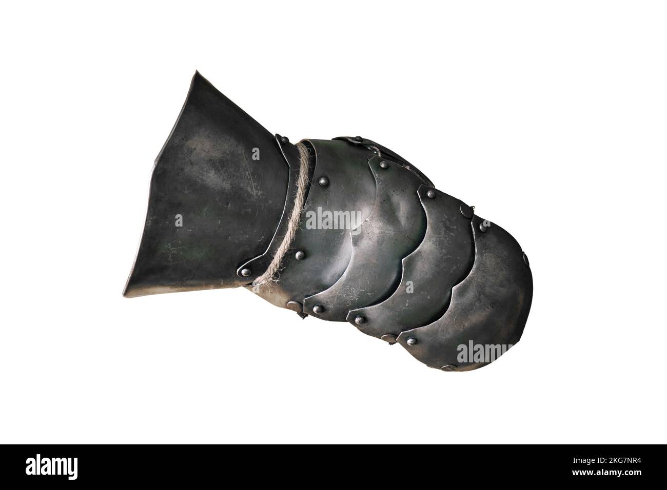 Medieval vintage armor - retro warrior glove, isolated on a white background. Reconstruction of the events of the Middle Ages in Europe. Stock Photo