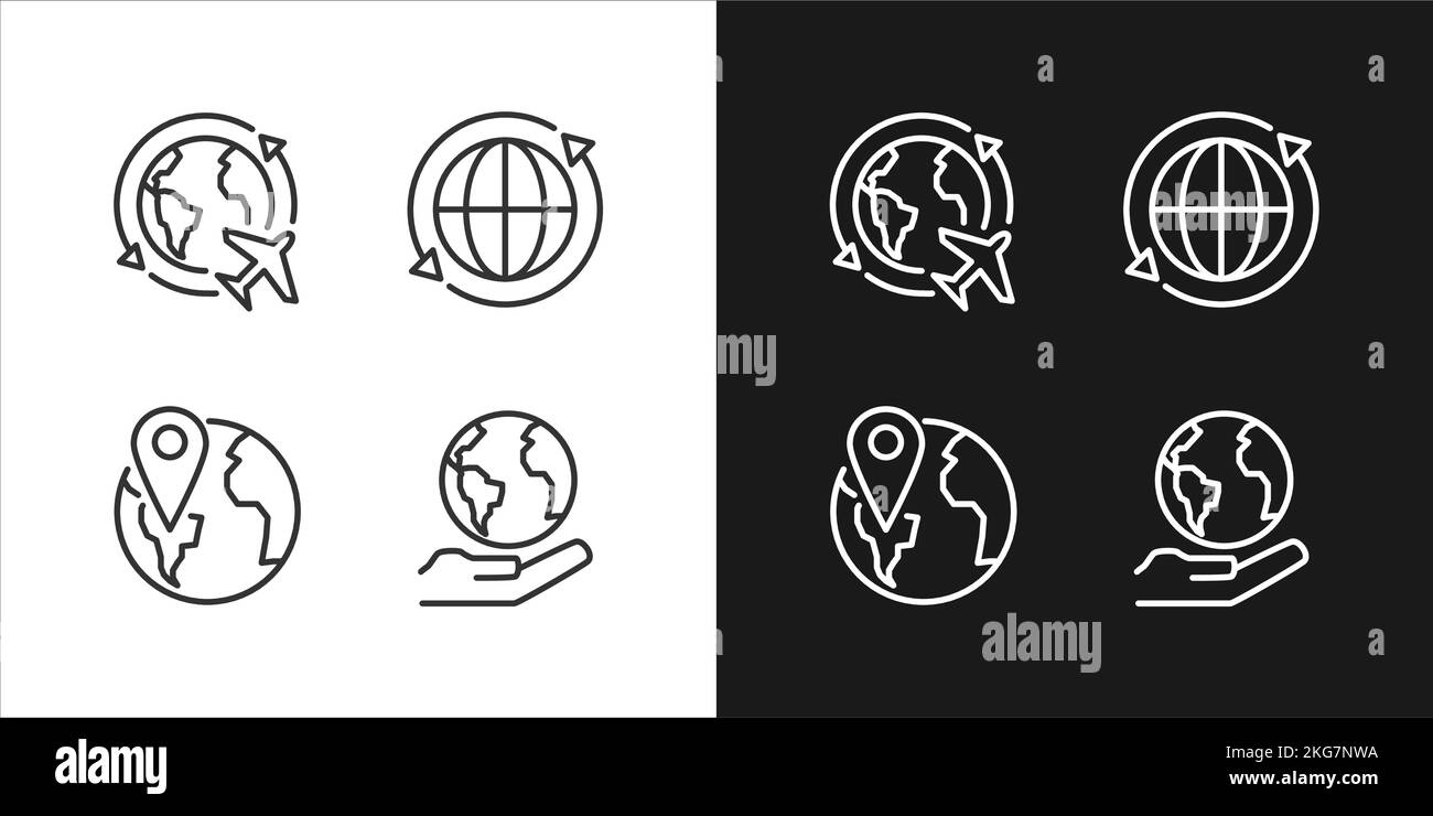 Travel around world pixel perfect linear icons set for dark, light mode ...