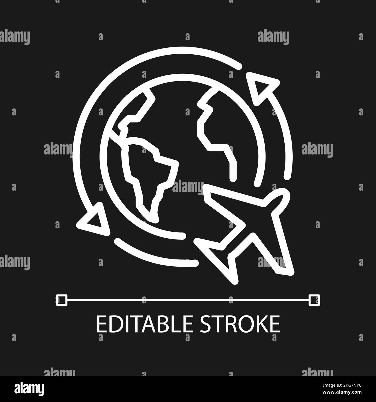 Travel around world pixel perfect white linear icon for dark theme