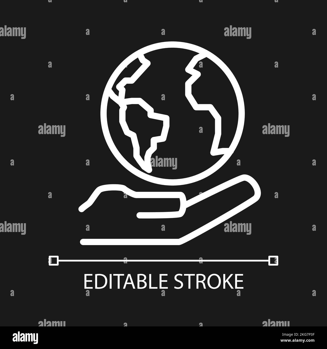 Globe on hand pixel perfect white linear icon for dark theme Stock ...