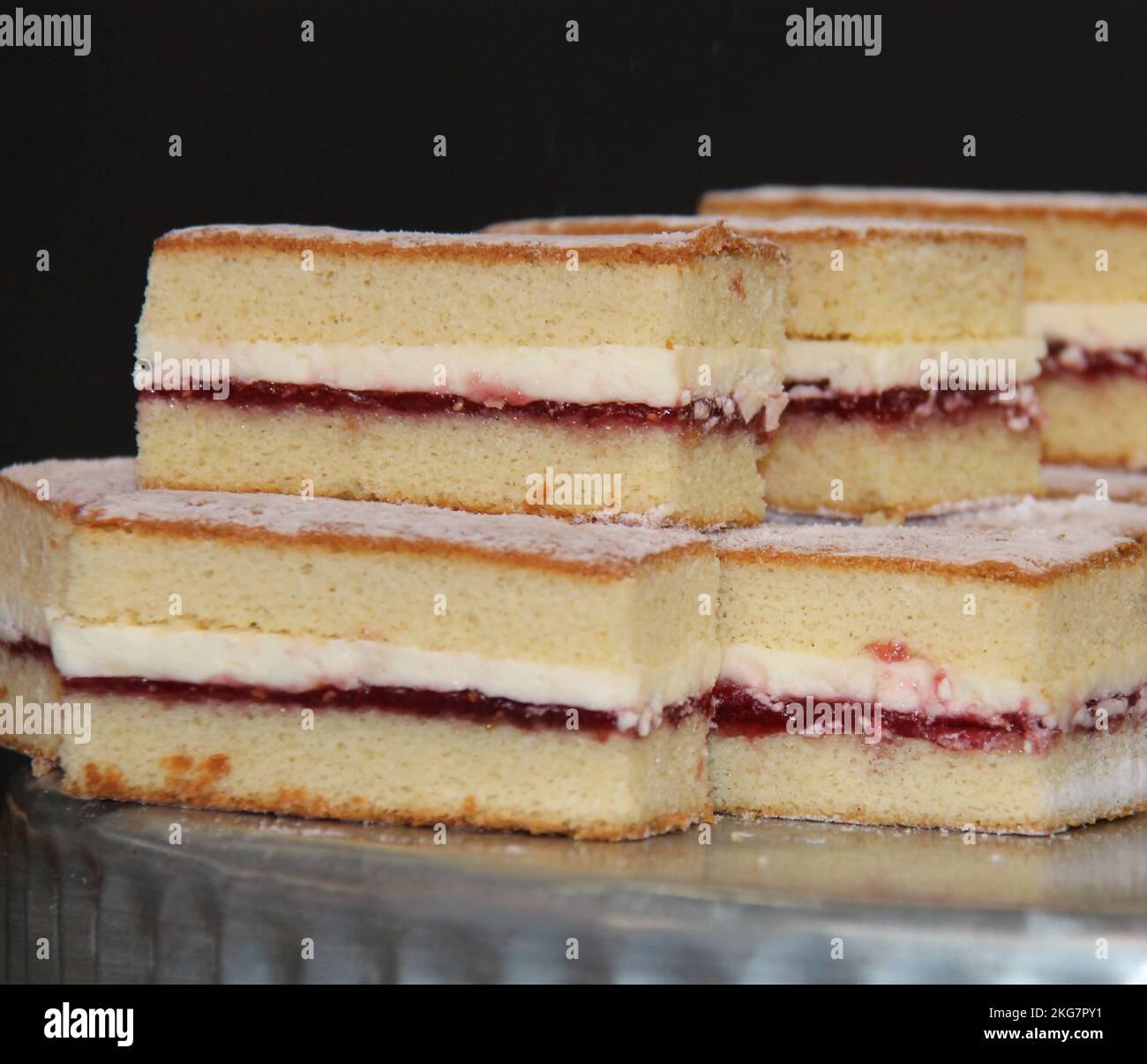 A Pile of Freshly Baked Victoria Sponge Cake. Stock Photo