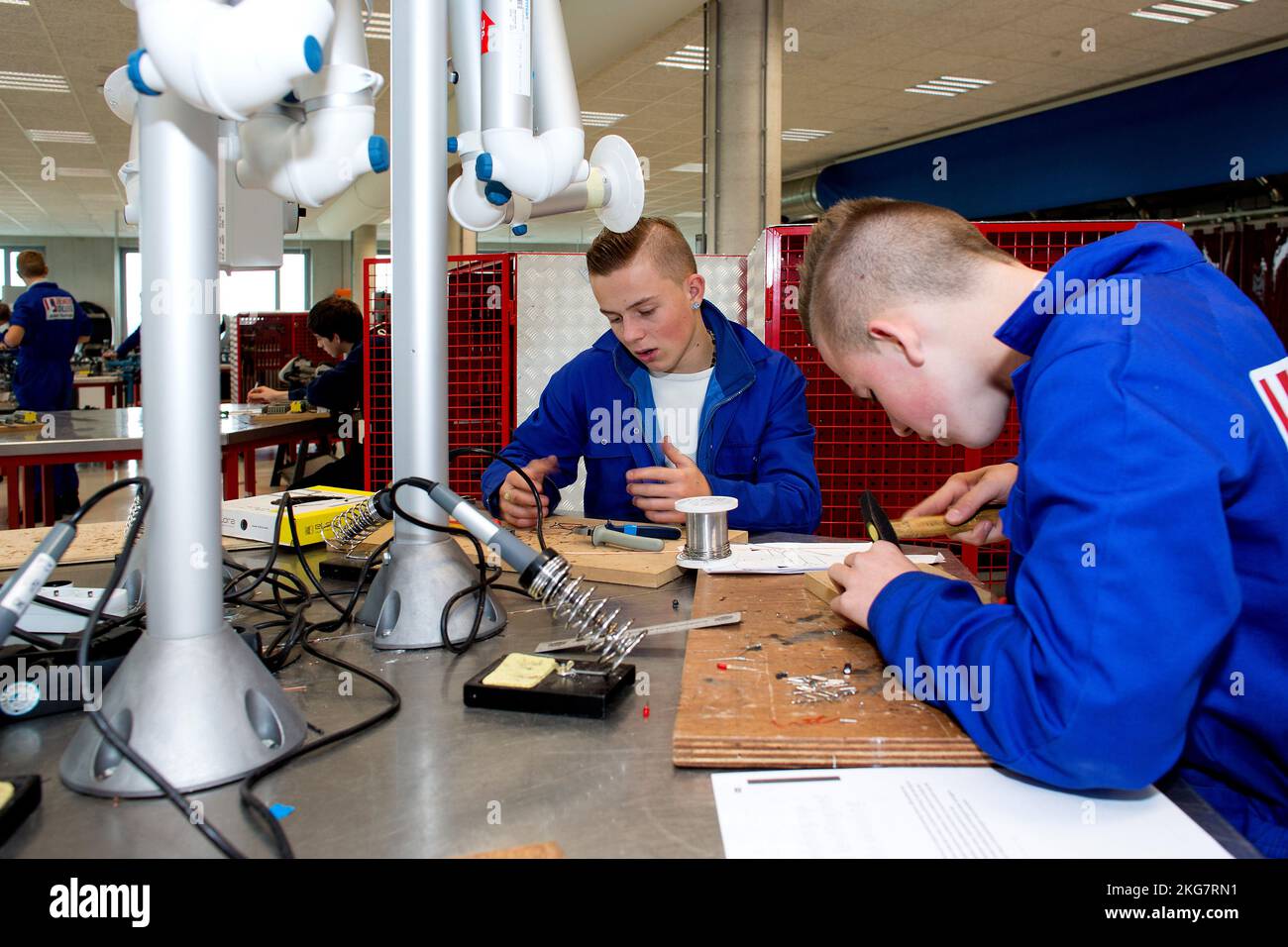 secondary school student soldering a piece of work. Holland. vvbvanbree fotografie Stock Photo