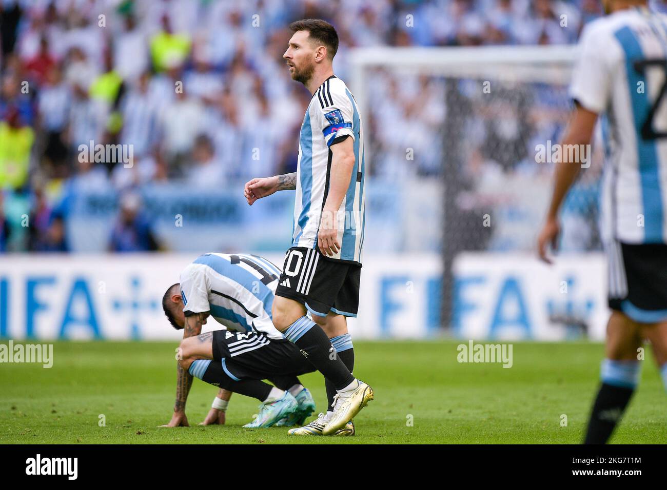 Lusail City, Qatar. 22nd Nov, 2022. LUSAIL CITY, QATAR - NOVEMBER 22: Angel Di Maria of Argentinia and Lionel Messi of Argentinia looks dejected during the Group C - FIFA World Cup Qatar 2022 match between Argentina and Saudi Arabia at the Lusail Stadium on November 22, 2022 in Lusail City, Qatar (Photo by Pablo Morano/BSR Agency) Credit: BSR Agency/Alamy Live News Stock Photo