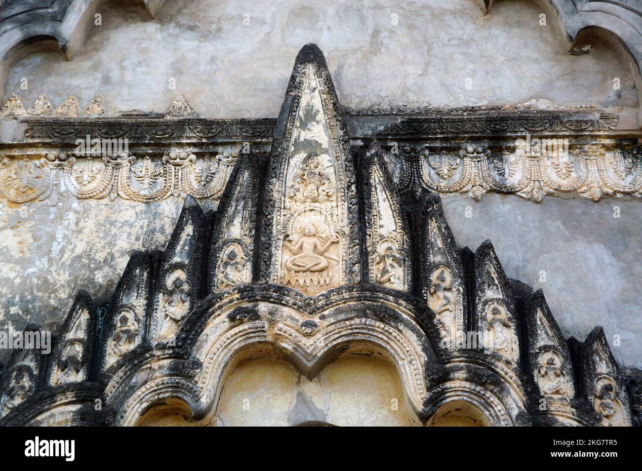 Close up of the carvings at Shwegugyi Temple at the UNESCO World Heritage site of Bagan in Myanmar Stock Photo