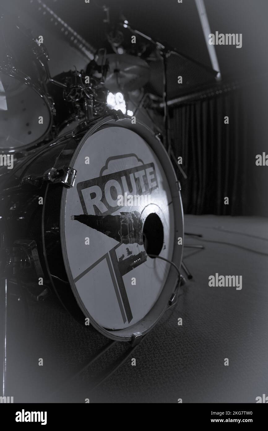 Concert stage and drums Stock Photo Alamy