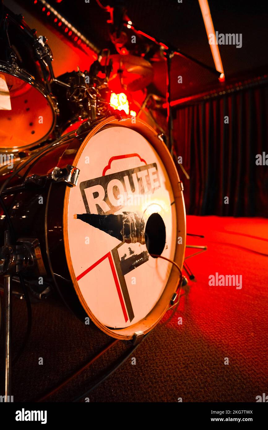 Concert stage and drums Stock Photo Alamy