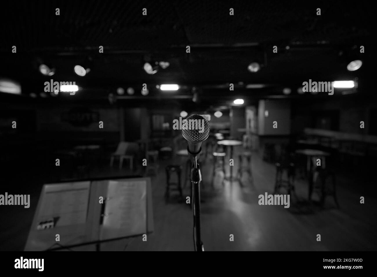 Standing microphone on stage Stock Photo Alamy