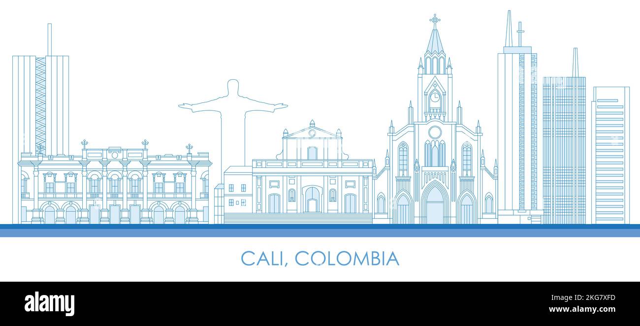Outline Skyline panorama of city of Cali, Colombia - vector illustration Stock Vector