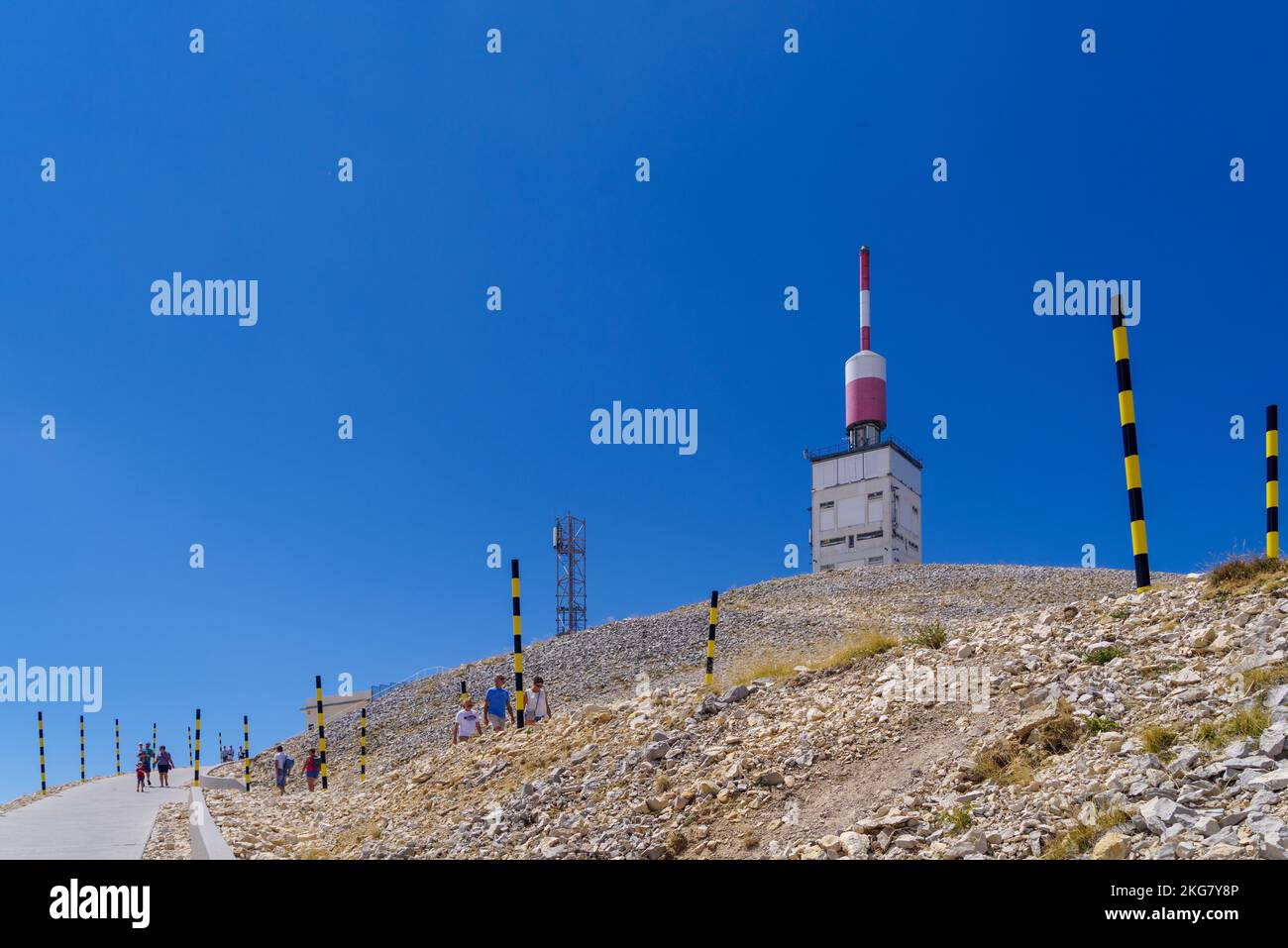 BEDOIN, FRANCE - AUGUST 7, 2022: telecommunication tower on top of Mont Ventoux. Stock Photo