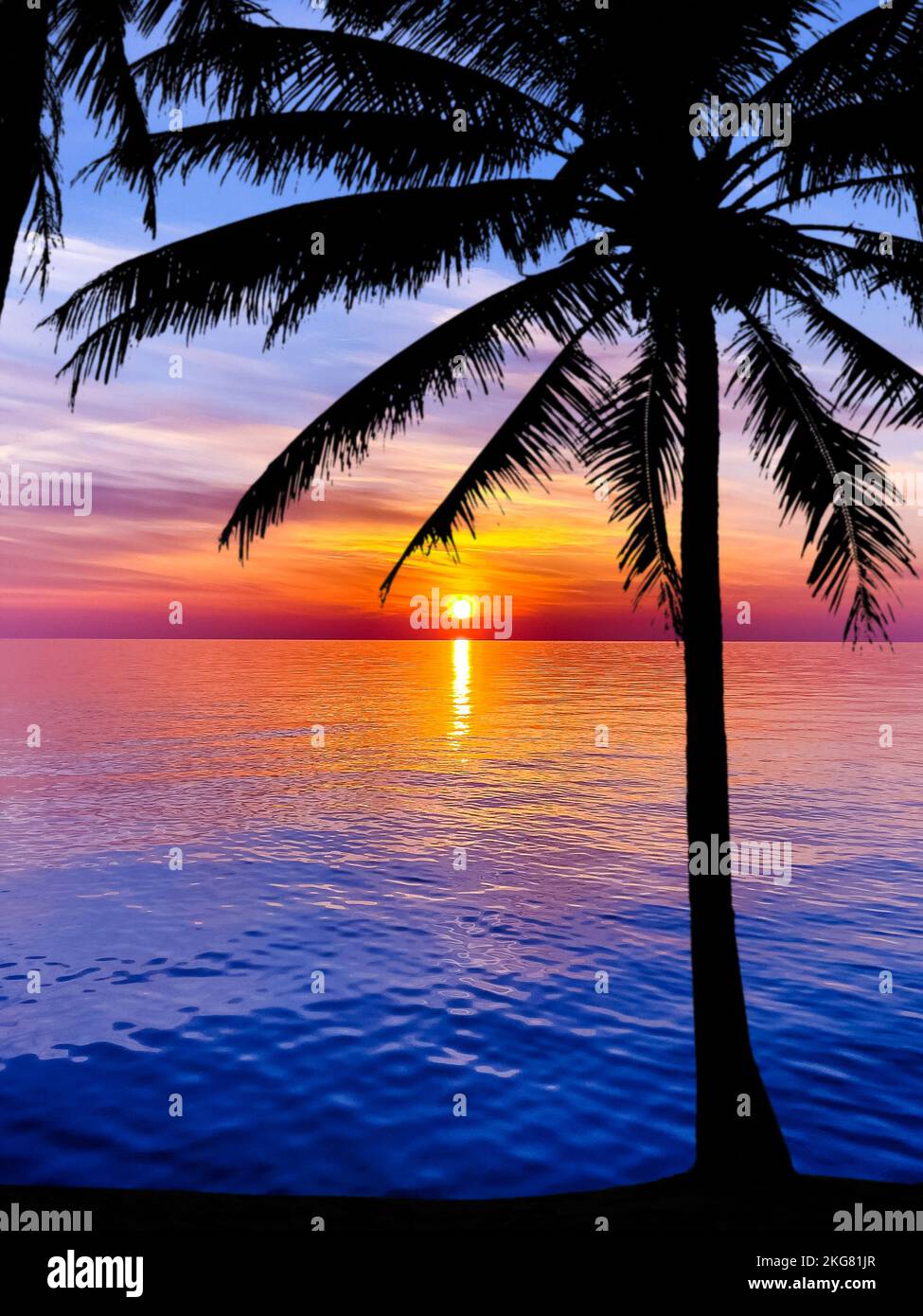 Beautiful sunset at a beach resort in the tropics Stock Photo