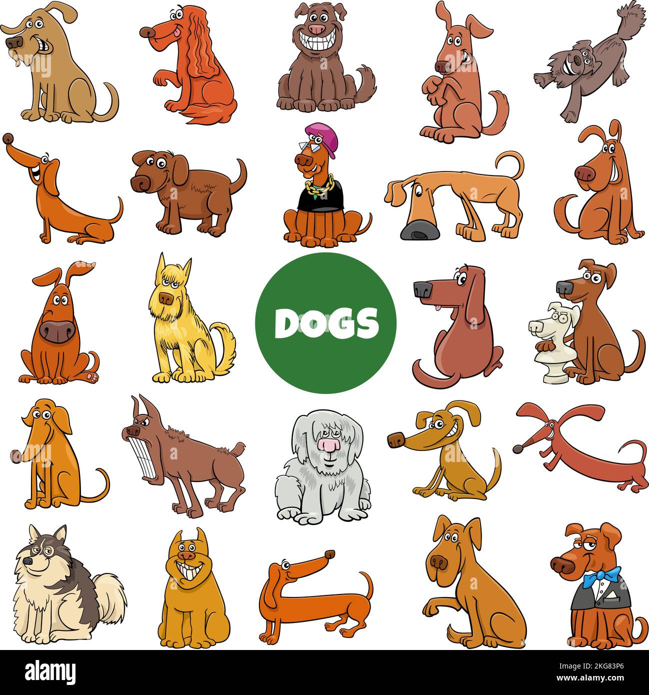 Cartoon illustration of dogs and puppies animal comic characters big set Stock Vector