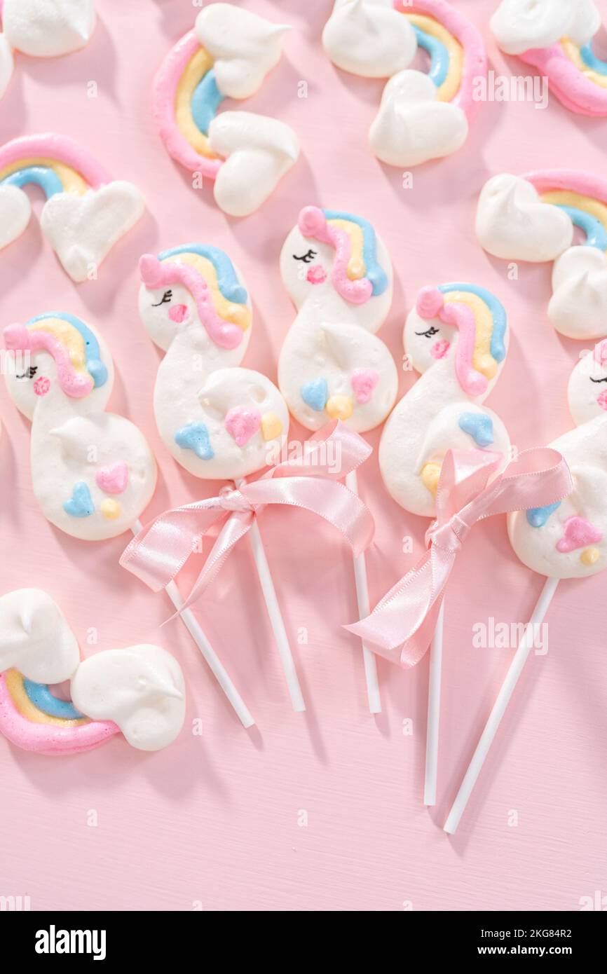 Unicorn meringue pops Stock Photo Alamy