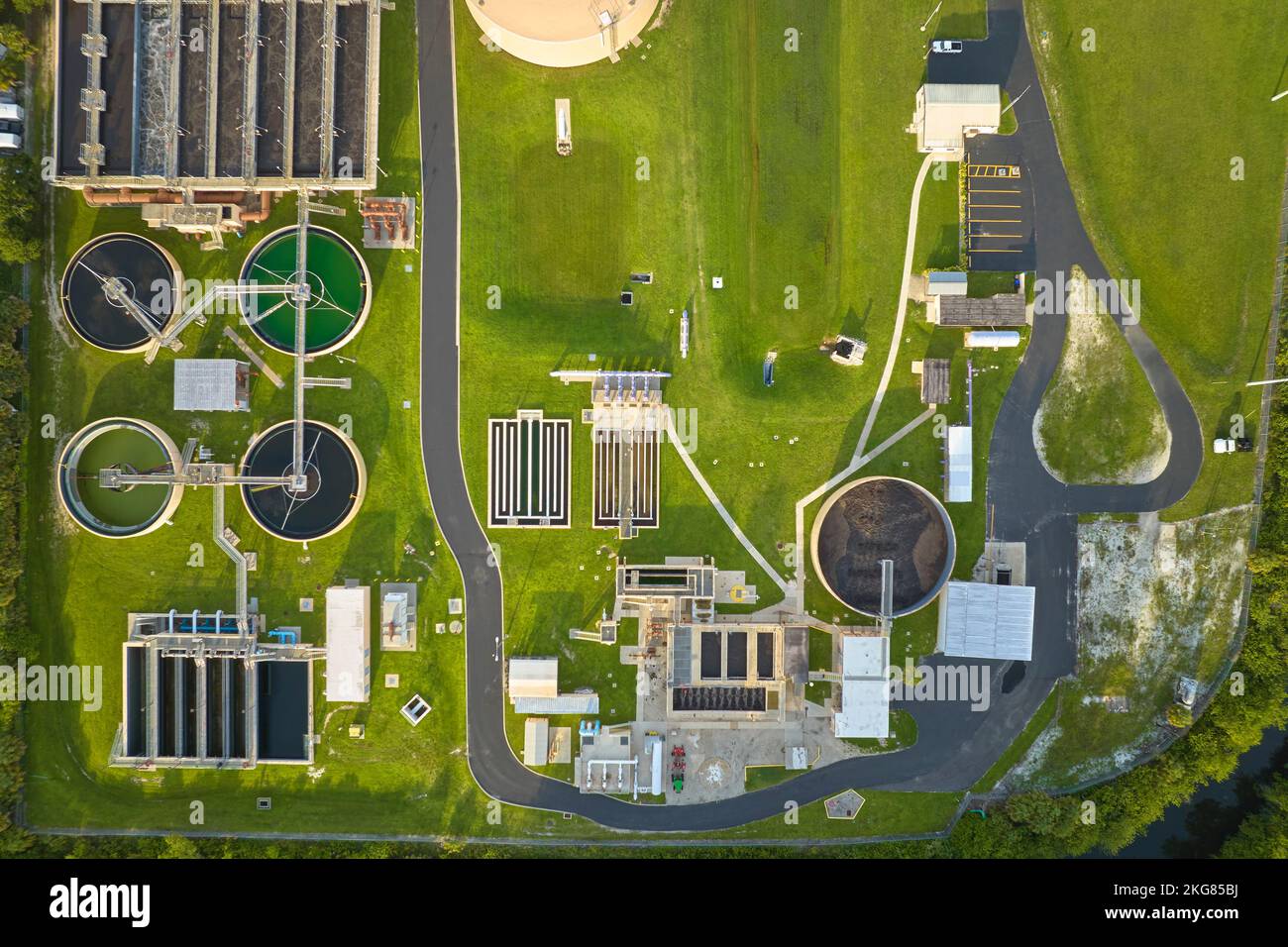 Aerial view of modern water cleaning facility at urban wastewater