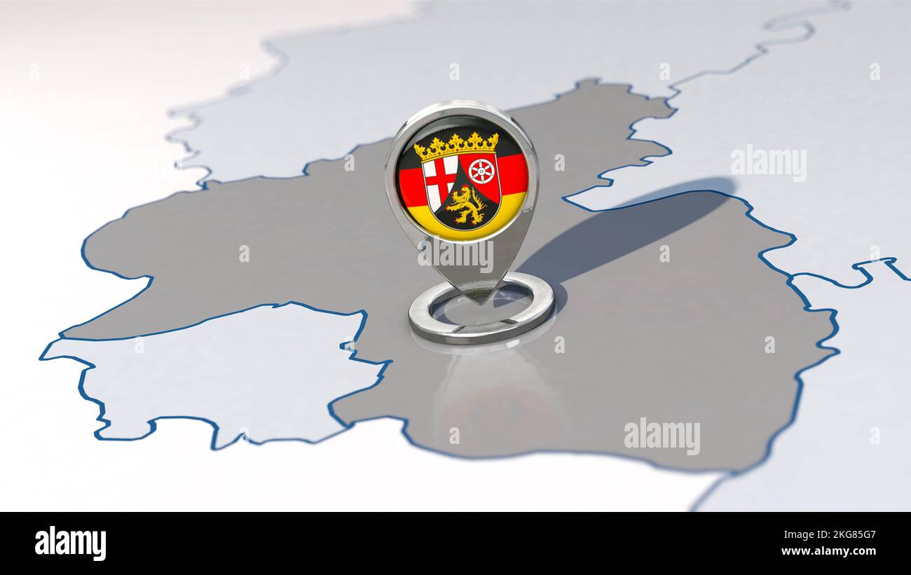 State of Rhineland-Palatinate (Germany) and navigation pin with the Rhineland-Palatinate flag Stock Photo