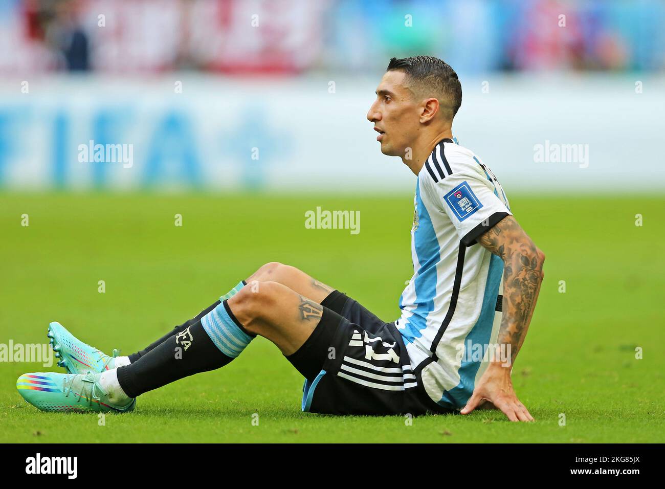 Lusail Iconic Stadium, Lusail, Qatar. 22nd Nov, 2022. FIFA World Cup Football, Argentina versus Saudi Arabia; &#xc1;ngel Di Mar&#xed;a of Argentina hits the pitch from a tackle Credit: Action Plus Sports/Alamy Live News Stock Photo