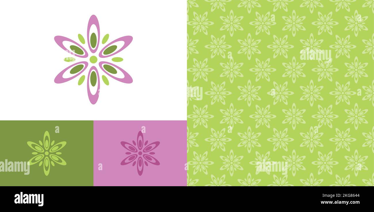 Modern flower icon graphic and repeat texture pattern. For logo designs