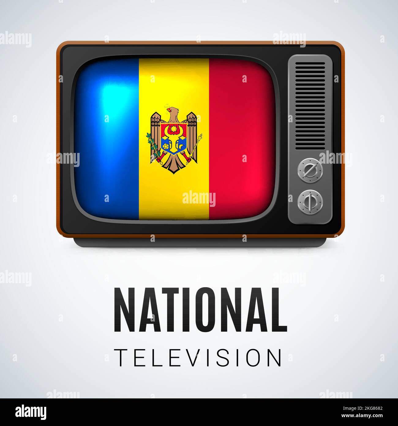Vintage TV and Flag of Moldova as Symbol National Television. Tele