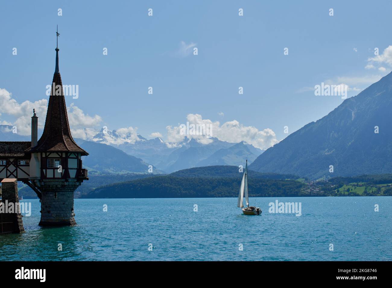 Oberhofen Castle, Svitzerland Landscapes Stock Photo