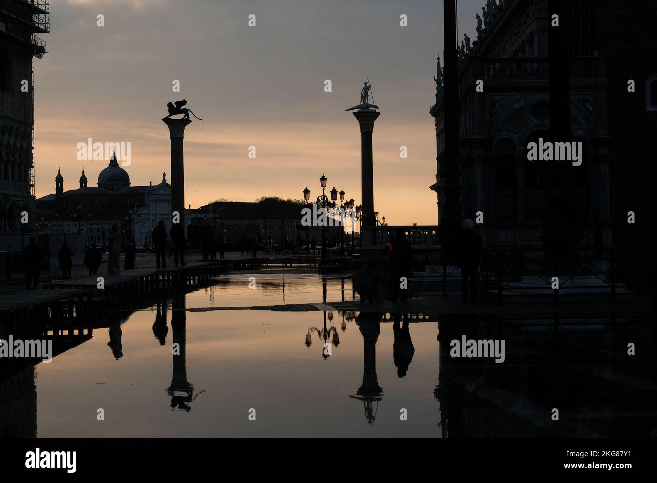 High water in St' Mark's square in Venice Italy, November 22, 2022. Stock Photo