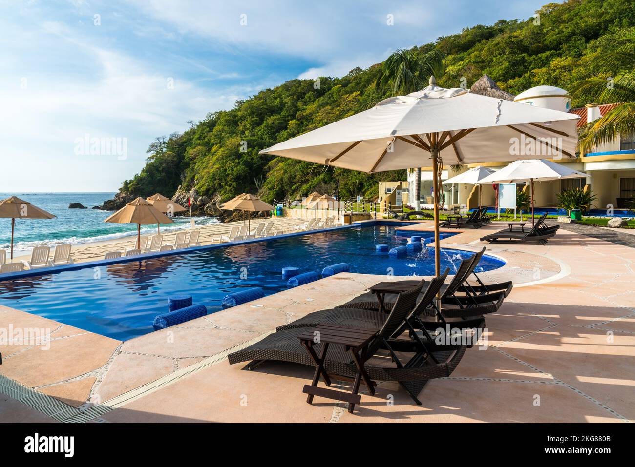 A resort hotel on Chahue Beach in the Bahias of Huatulco on the Pacific