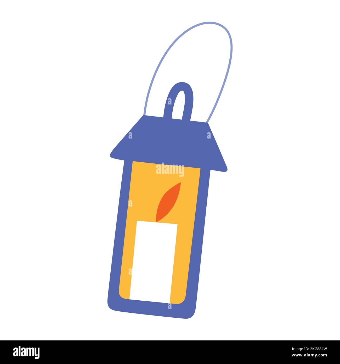 Lantern with burning candle, vintage candle lamp, isolated vector illustrations, doodle icon Stock Vector