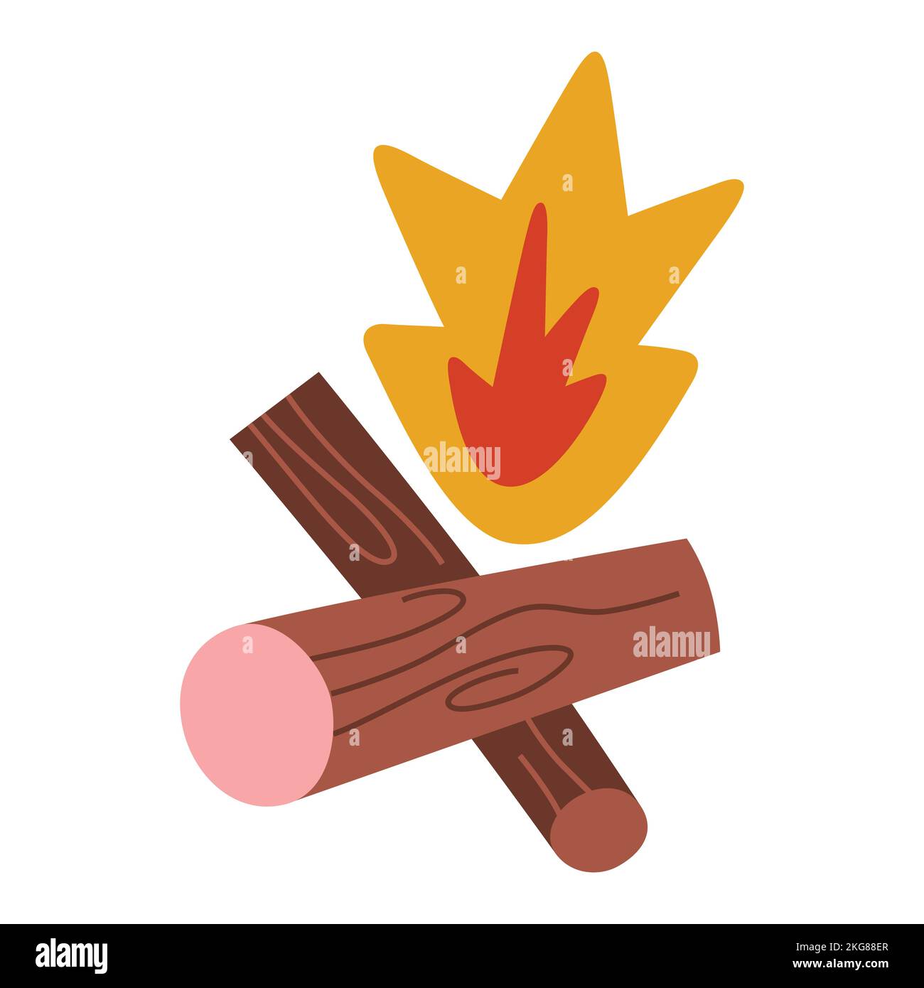 Doodle bonfire, open fire with wooden logs, isolated vector illustration Stock Vector