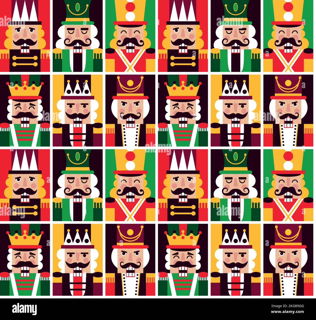 Christmas Nutcrackers Vector Illustration. Seamless new year pattern with toy soldiers. Stock Vector