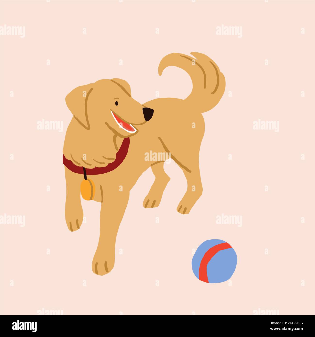 Playful dog with the ball illustration. Domestic dog on light background. Dog Clipart. Vector illustration Stock Vector