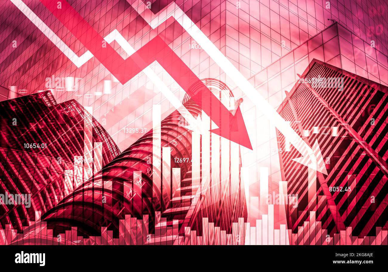 Stock market crash, declined economic, graph falling down and digital