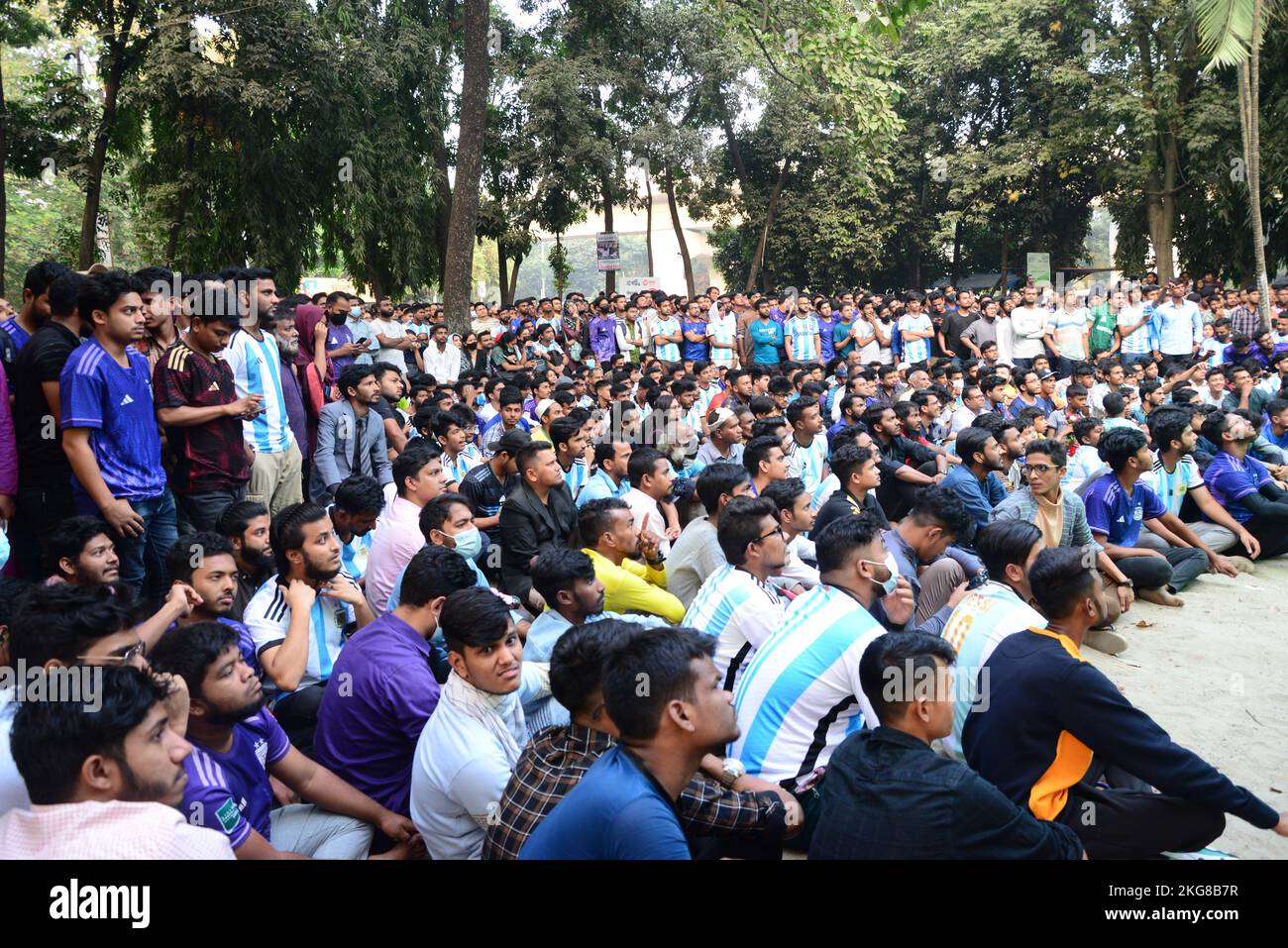 Dhaka, Bangladesh. 22nd Nov, 2022. Football fans watch the Qatar 2022