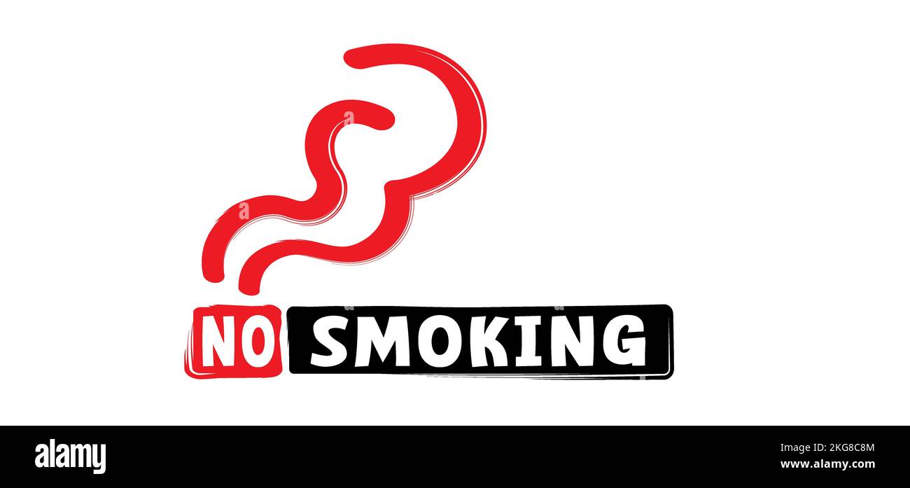 Cartoon no smoking day pictogram. Smoke cigarette tobacco or cigarettes logo. Smokking icon. Smoking day. Cigarette icon or smoke area. October or may Stock Photo