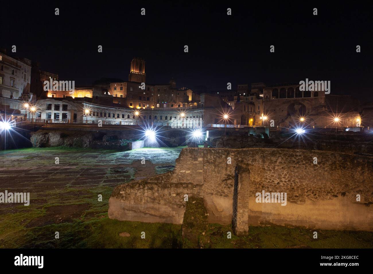 Rome, Italy, ruins of the old city at night with backlight Stock Photo