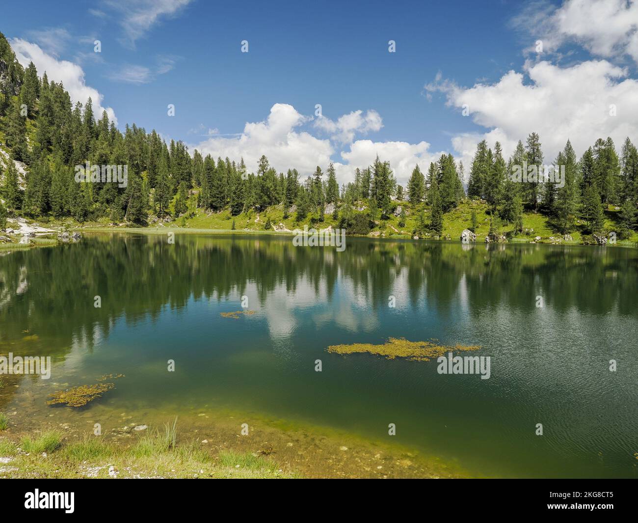 croda da lago Federa Lake dolomites panorama landscape view Stock Photo