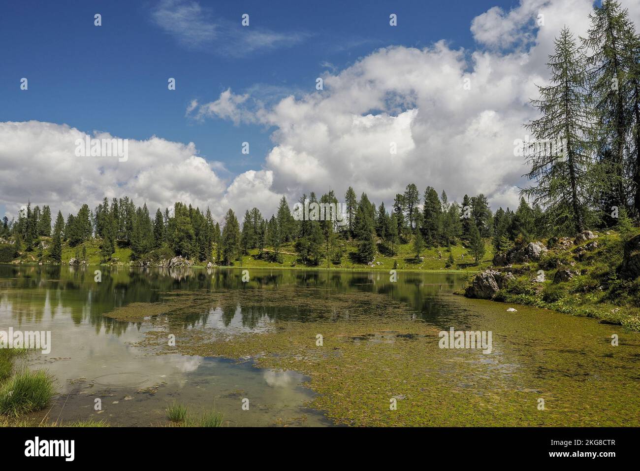 croda da lago Federa Lake dolomites panorama landscape view Stock Photo