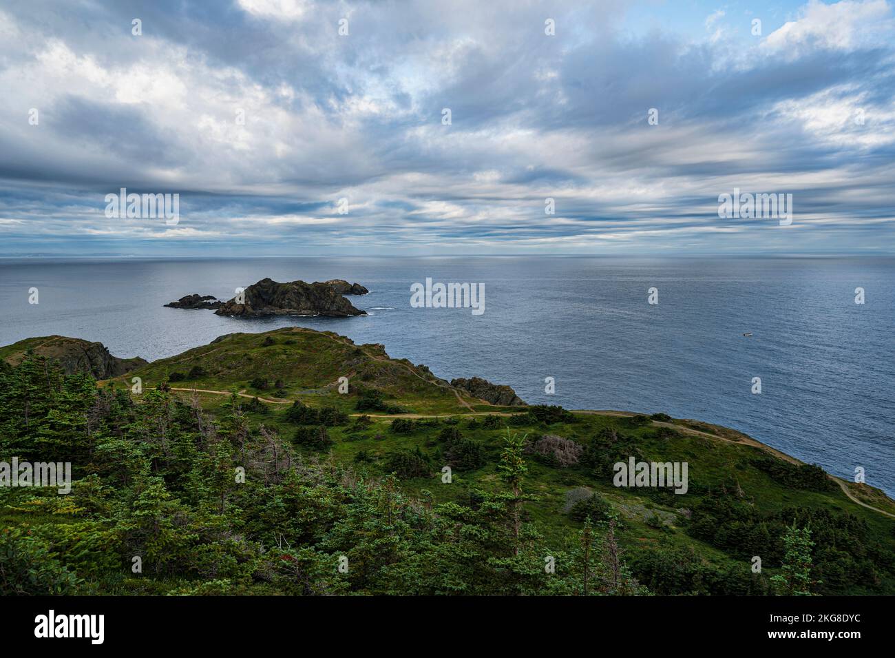Canada, Labrador, Newfoundland, Twillingate, Seascape view with coastline on cloudy day Stock Photo