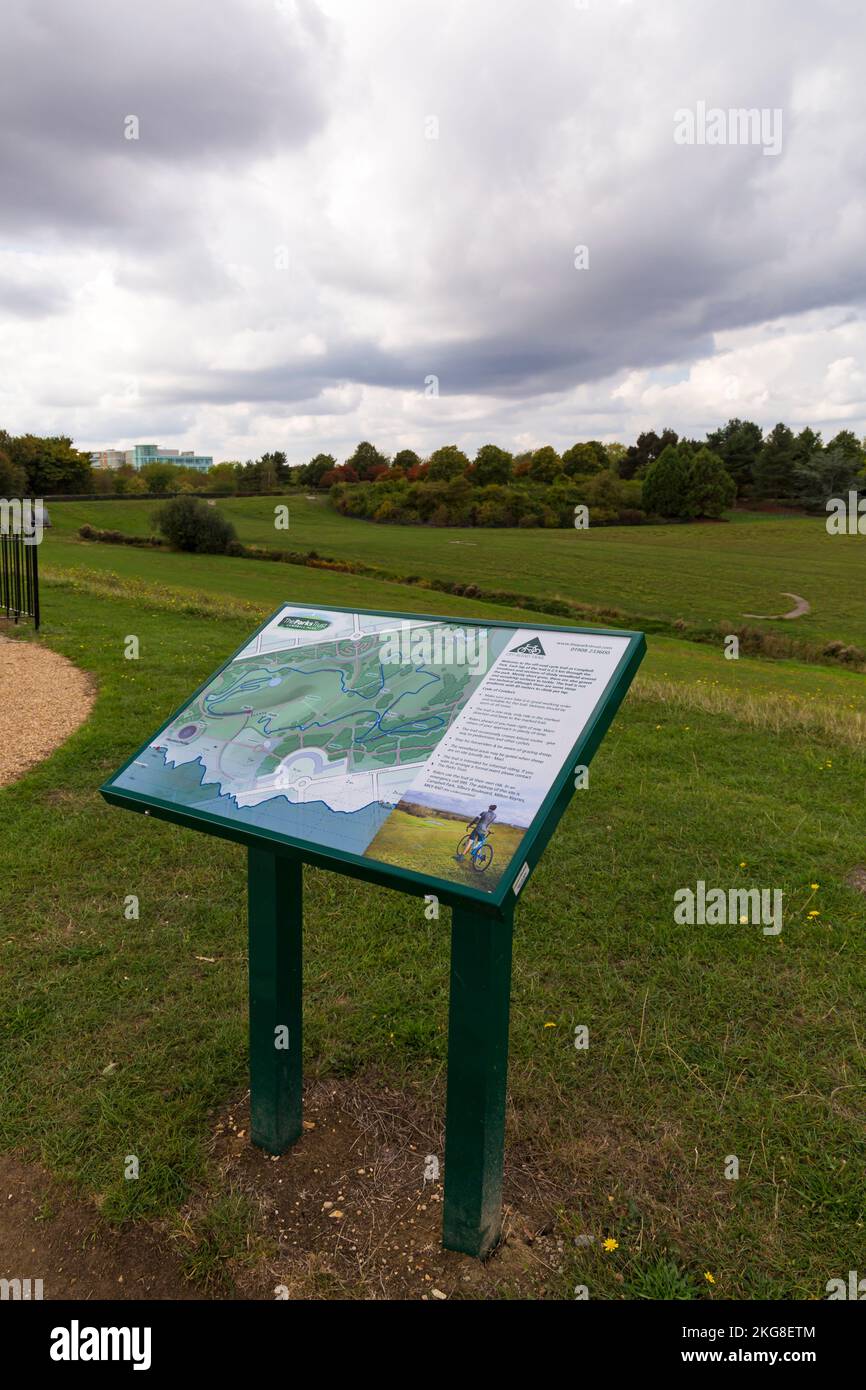 Offroad cycle trail noticeboard with information for cyclists at