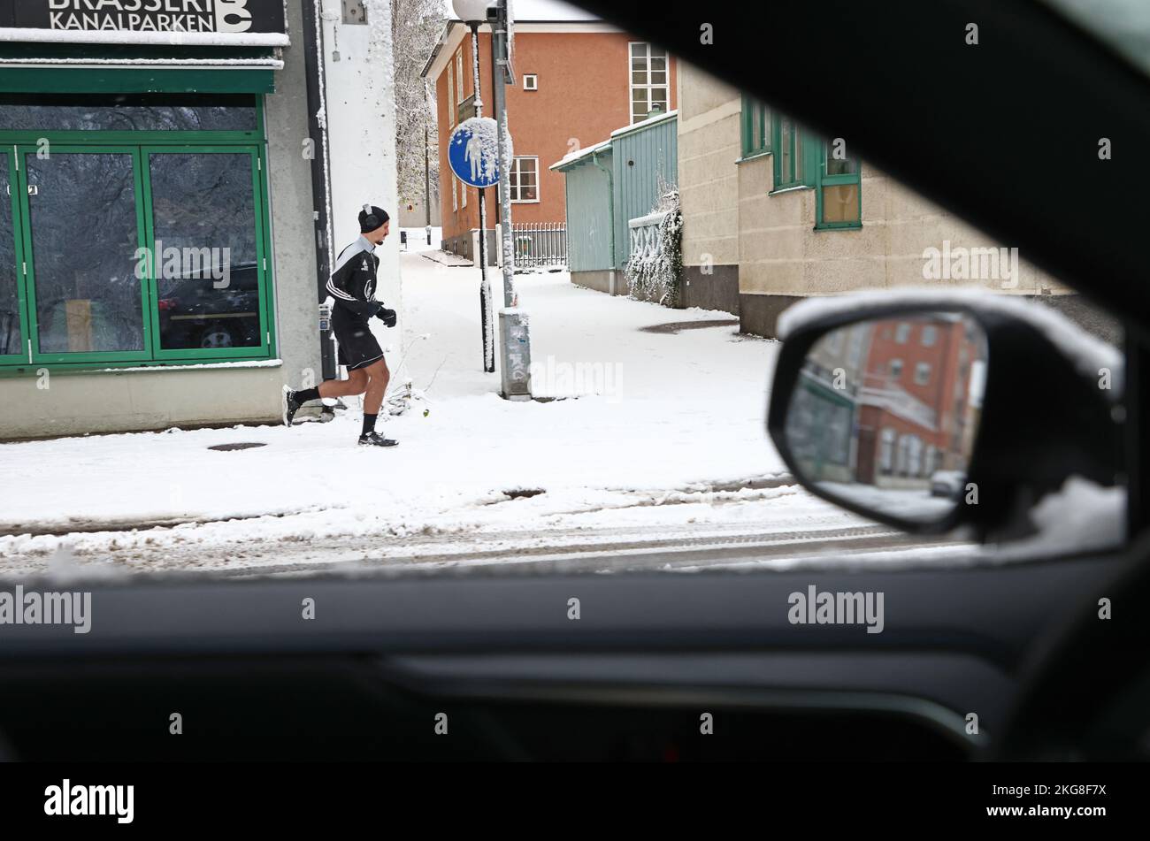 Seasonal weather. Heavy snow during Monday afternoon in Motala, Sweden