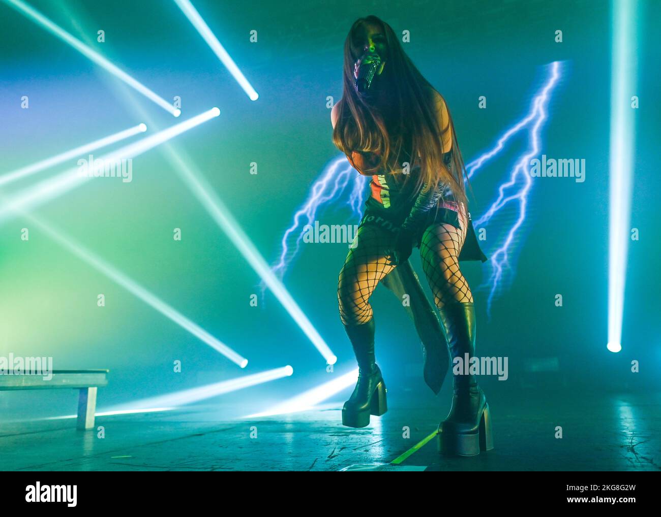 Sonya Tayurskaya of Little Big, a Russian rave band, performing live at