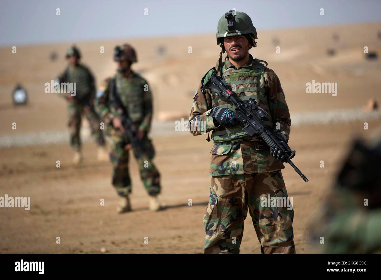 HeLMAND PrOVINCE, AFGHANISTAN - 02 February 2013 - Afghan Commandos from 3rd Company, 7th Special Operations Kandak participate in react to fire drill Stock Photo