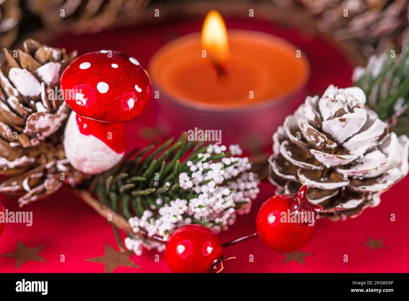 advent wreath with burning candle Stock Photo Alamy