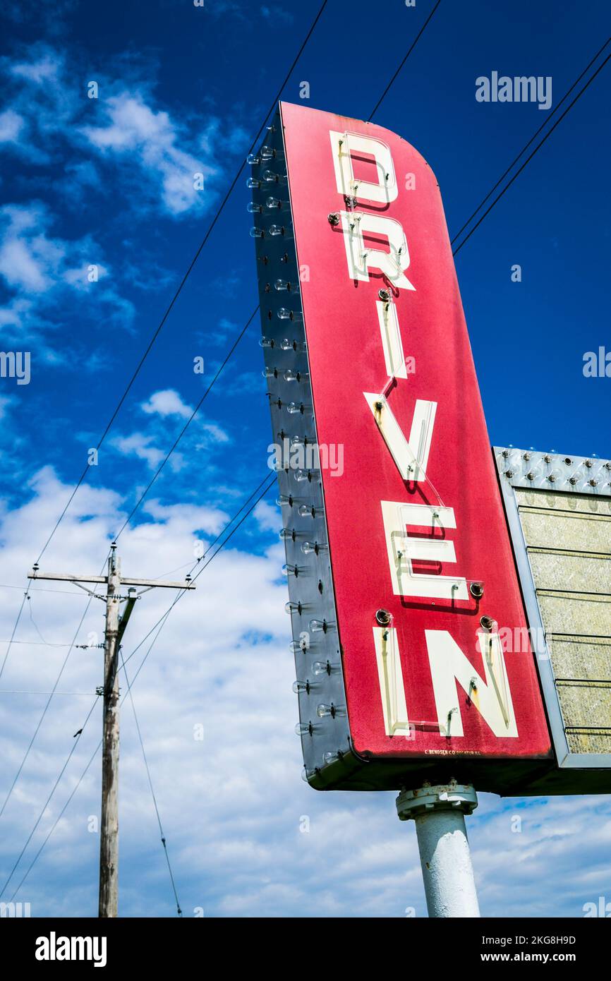USA, Illinois, Litchfield, Retro drive in movie theater sign Stock