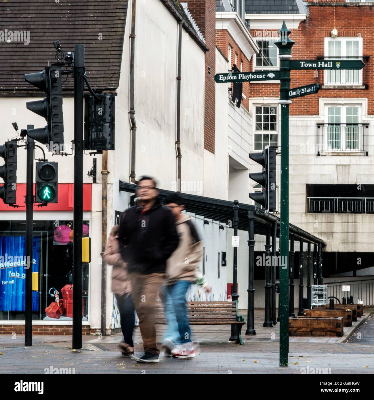 Epsom, Surrey, London UK, November 20 2022, Family Crossing Road Implying Motion And Movement With Blur And Abstract Effect Stock Photo