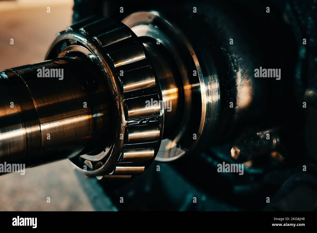 Lubricated roller bearing. Truck suspension repair part. Closeup. Background Stock Photo Alamy