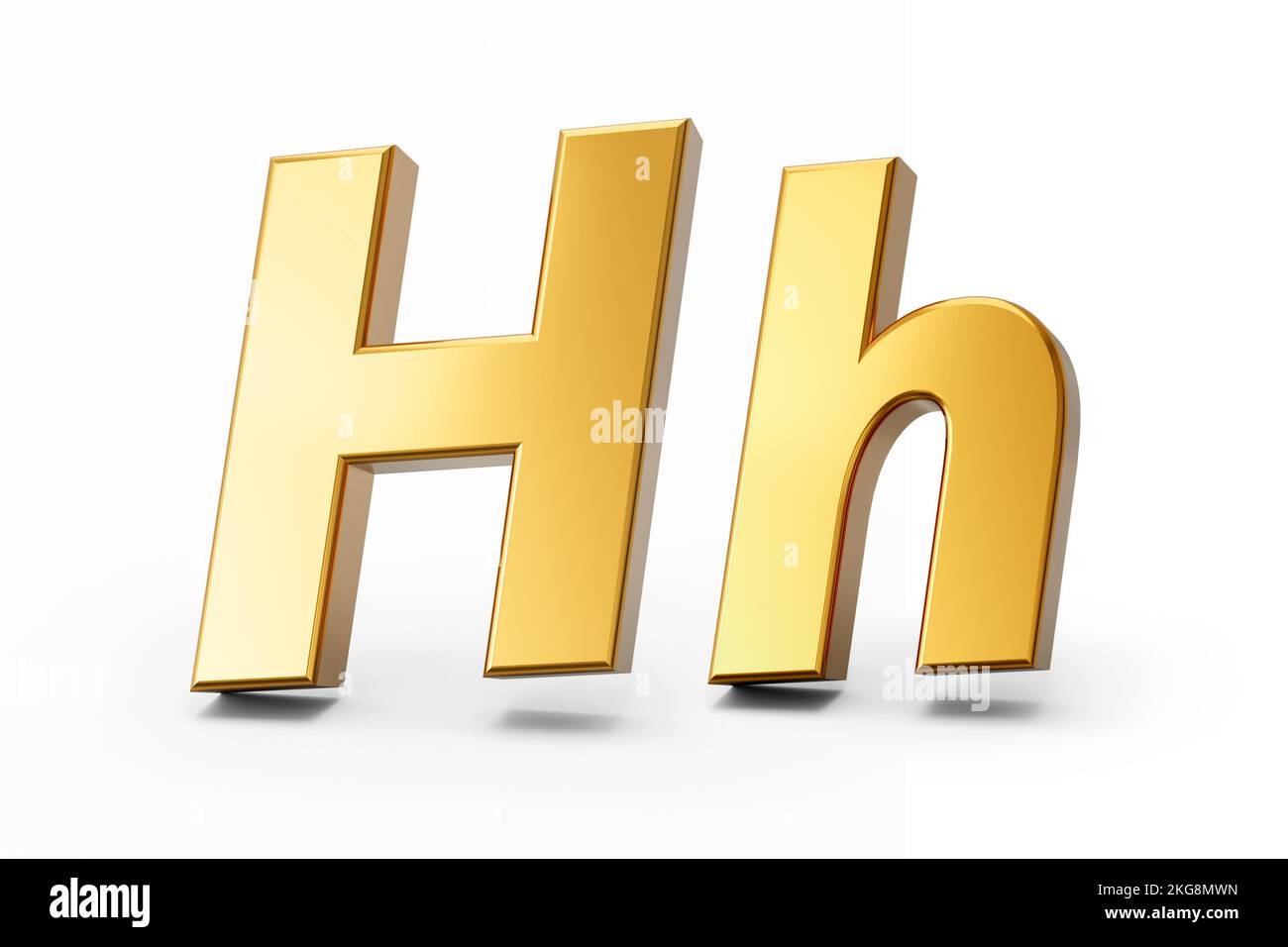 A 3D rendering of the golden capital and small letter H isolated on white background Stock Photo