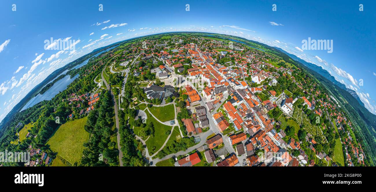 Aerial view to Murnau on Staffelsee and the region around the beautiful locality in Upper Bavaria Stock Photo